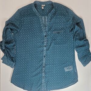 Kut From The Kloth Top Womens Medium Green White Flower Print‎ Button Down Sheer